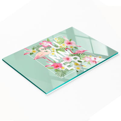 Decoratieve glazen snij- en serveerplank voor in de keuken met flamingo's, 80x52 cm