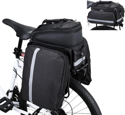 Fietstas - Dubbele fietstas - Waterdichte dubbele fietstas - Achtertas met regenhoes - Geschikt voor fietsen, mountainbiken, sporten en reizen - Zwart