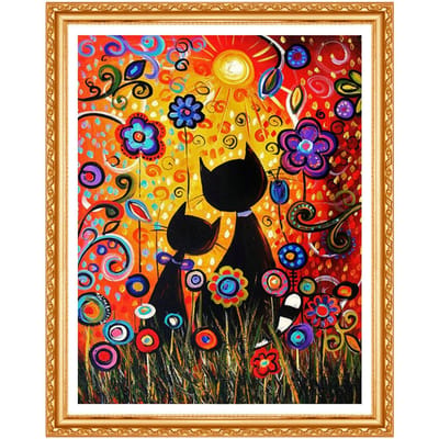 Diy Diamond Borduurpakketten Mooie Kat Volledige Handwerken Ronde Diamond Schilderen Cross Stitch Craft 20X30CM black