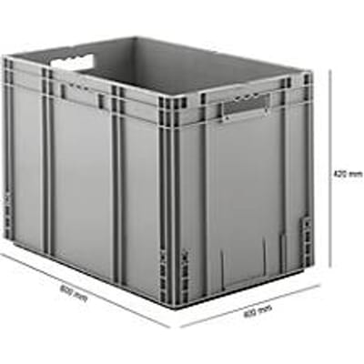 Stapelbak Eurobox MF 6420 - polypropeen - L 600 x B 400 x H 420 mm - 82,9 L  - open handgrepen - grijs
