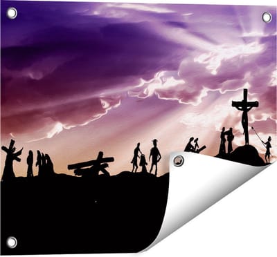 Gards Tuinposter Kruistocht naar het Kruis van Jezus Christus - 50x40 cm - Tuindoek - Tuindecoratie - Wanddecoratie buiten - Tuinschilderij