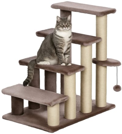 Merax Haustrap 64 cm – Kattentrap met Krabpalen 4-Staps Speeltrap met Pluche en Speelbal – 60x40 cm