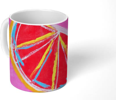Mok - Koffiemok - Grapefruit - Geschilderd - Roze - Strepen - Mokken - 350 ML - Beker - Koffiemokken - Theemok