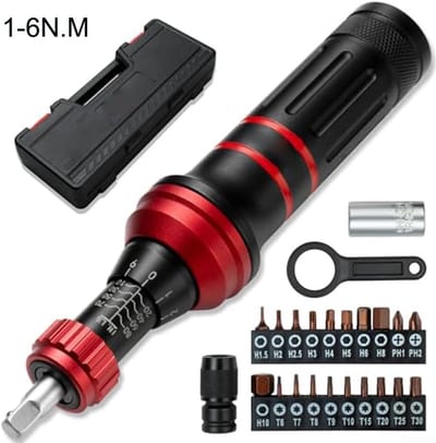Momentschroevendraaier Set - Verstelbaar Koppel - Precisie Werk - Dubbele Schaal Afleesbaar - 10-80 Inch-lb - Zilver
