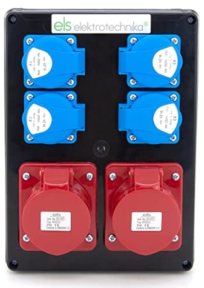 Stekkerverdeler met 4 x 230V en 2 x CEE 16A - Wandverdeler voor Werkplaats, Garage en Fabriek - IP44 Geaard Stopcontact