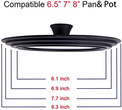 Universeel deksel voor potten en pannen - Hittebestendig gehard glas met siliconen rand - Past op 6,5", 7" en 8" kookgerei