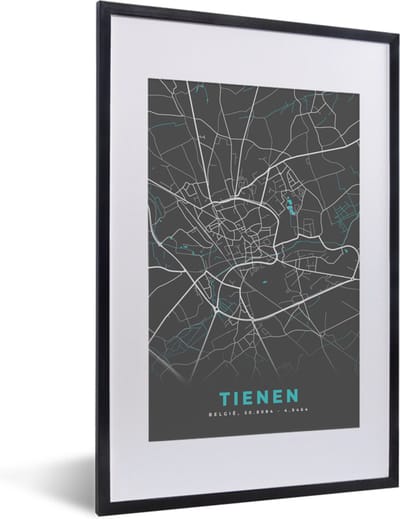 Fotolijst incl. Poster - Stadskaart – Grijs - Kaart – Tienen – België – Plattegrond - 40x60 cm - Posterlijst