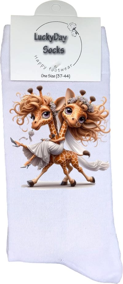Giraffe - Trouwen - Opkikker - Grappige sokken - Valentijn cadeau - Verjaardag cadeau - Sint cadeau - Leuke sokken - Verliefd - Vrolijke sokken - Cadeautje - Grappig cadeau - Bruiloft - Kerstcadeau - Vaderdag - Moederdag - Socks maken Happy - 37-44