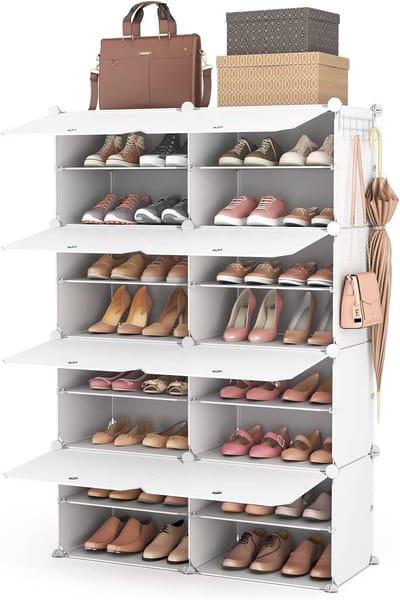 Schoenenrek voor 32 Paar - Ruimtebesparend Schoenopberger voor Hal, Slaapkamer en Kast met 8 Planken (Wit, 2 x 8)
