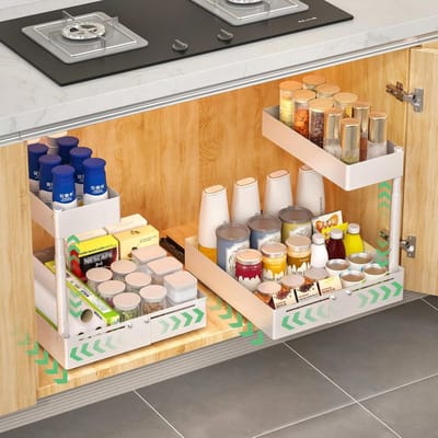Onderkast Organizer - Spoelkast Opberger - Keuken Badkamer - In hoogte breedte aanpasbaar - 39 x 35 x 43 cm