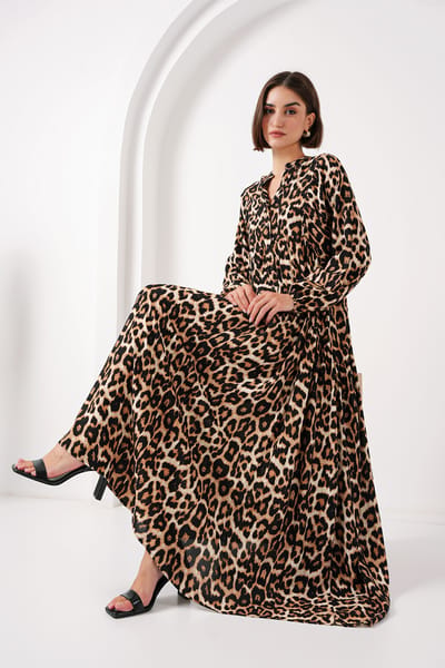 Geprinte V-hals Maxi-jurk met knoopsluiting