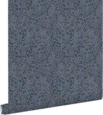 ESTAhome behang bloemetjes donkerblauw en donker paars - 50 x 900 cm - 131230