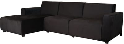 Hoekbank design Riley 270cm bank zwart velvet loungebank links hoeksalon