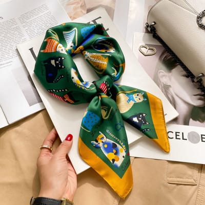 Zijden sjaal-stijl zijden sjaal voor dames - Kleurblokkenprint - Fris en delicaat - Decoratieve shawl over shirts L7196-Groen 70*70 CM