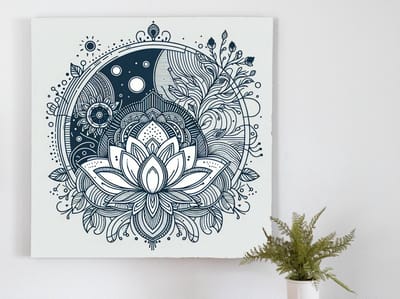Line art mos schilderij | Groene lijnen dansen in harmonie op levendig mos canvas | Kunst - 100x100 centimeter op Forex | Foto op Forex