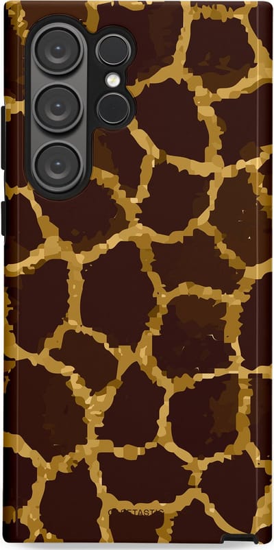 Casetastic hoesje geschikt voor Samsung Galaxy S23 Ultra - Dubbellaagse bescherming - Afrikaanse Giraffenprint - Fashion Case - Zwart Bruin Goud Olijfgroen