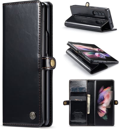 Casemania Hoesje Geschikt voor Samsung Galaxy Z Fold 3 - Charcoal Gray - Portemonnee Book Case
