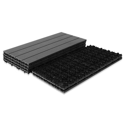 Terrastegels 60x30cm 24 stuks 6m² WPC Tegels Balkon Terras of Vlonder Snelle Montage Vlondertegel Tuintegels Terrasplanken Balkon vloer Kliktegels Buiten tegels Donkergrijs