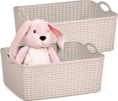 Plasticforte opbergmandje/kastmandje - 2x - 11 liter - taupe - kunststof - 35 x 28 x 16 cm - nestbaar