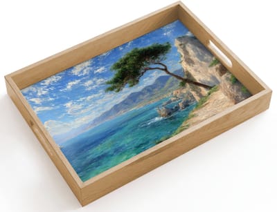 Dienblad hout 40x30 cm - Schootdienblad - Rotsen - Kustlijn - Boom - Bergen - Borrelplank rechthoek - Plateau dienbladen