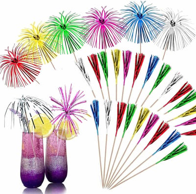 Allecta- Cocktailprikkers - Vuurwerk - Mini-drankprikkers voor fruit- en cake decoraties - 6-kleuren - Geschikt voor bruiloft, bar en verjaardagsfeest.
