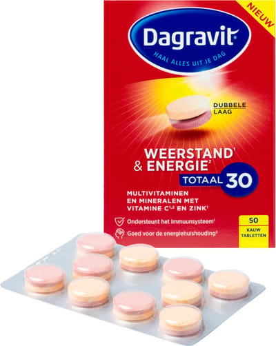 Dagravit Totaal 30 Weerstand & Energie - 3 x 50 kauwtabletten - Voordeelverpakking
