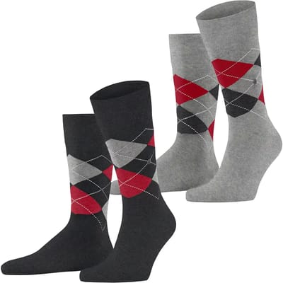 Burlington Everyday Argyle 2-Pack gedessineerd katoen sokken heren grijs - maat 40-46