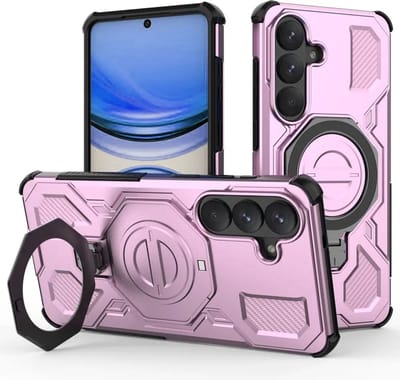Hoesje geschikt voor Samsung Galaxy S26 Plus | Compatibel met MagSafe / Qi2 | 360° Draaibare Magnetische Standaard | Back Cover Kickstand Ring | Roze