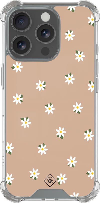 Casimoda® hoesje - Geschikt voor iPhone 16 Pro Max - Sweet Daisies - Shockproof case - Extra sterk - Siliconen/TPU - Bruin/beige, Transparant