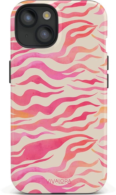 VivaLora Tough Telefoonhoesje iPhone 14 met MagSafe - Zebra Splash Print - 2-in-1 Phone Case - Hard Case & Siliconen Backcover - Extra Bescherming - Shockproof Cover - Roze Zebraprint