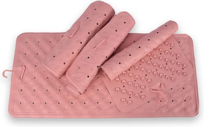Antislipmat Douche Roze 76x36cm - Set van 4 Stuks - Natuurlijk Rubber - Voor Badkamer & Sanitair