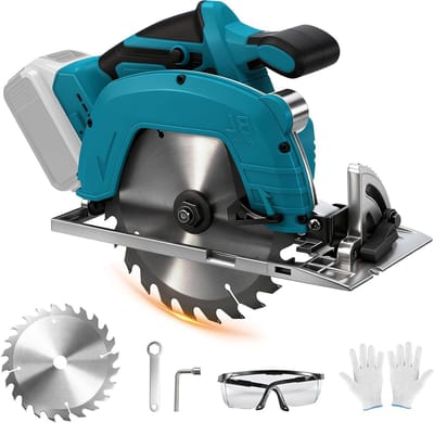 Professionele 7 inch draadloze cirkelzaag voor 18 V accu, inclusief 1 x 180 x 60 zaagblad, ideaal voor hout, kunststof en tegels