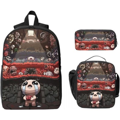 3 Stuks The Binding Of Isaac Schooltassen Set voor Jongen Meisje Etui Rugzak Sets met Lunchbox Voor Schoolleerlingen Daypack black