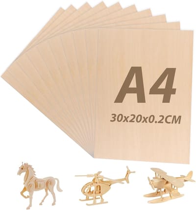 Pack of 10 Plywood Sheets - 300 x 200 x 2 mm - Lime Plywood - Balsa Wood Panels - Craft Wood Panels - Wooden Panels for Crafts - Painting - DIY Model