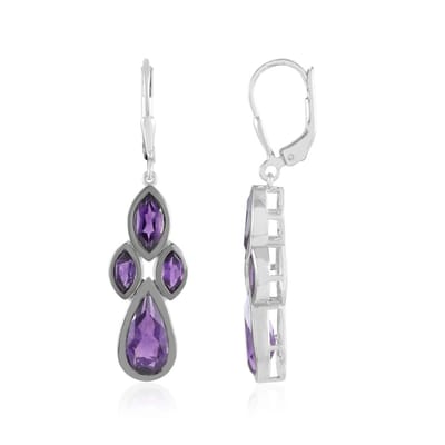 Cavill - 925 Sterling Zilveren Oorbellen - 6,3 ct Braziliaanse Amethist - Druppel & Marquise Geslepen - Gerhodineerd - Paarse Elegantie Klapsluiting