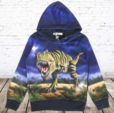 Blauwe kinder hoodie met dinosaurus - Blauw - 86/92