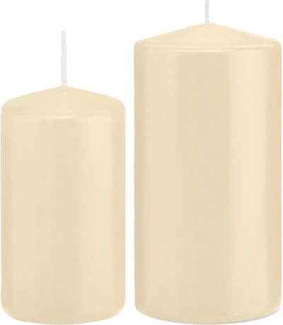 Trend Candles - Cilinder Stompkaarsen set 2x stuks creme wit 12 en 15 cm