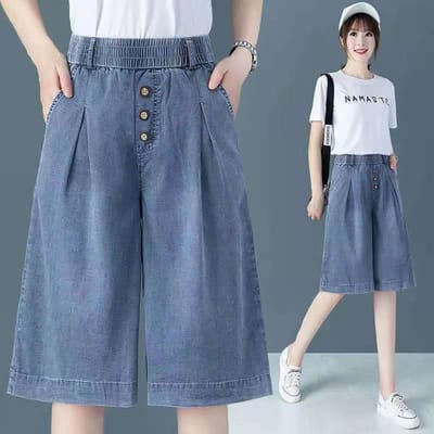 Grote Maat Elastische Taille Geborduurde Cropped Jeans Dames Hoge Taille Stretch Harembroek M gray