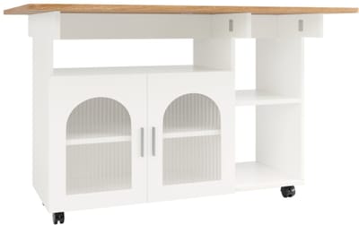 Keukeneiland, modern keukeneiland, keukenkast, uitneembare serveerwagen buffetkast, eetkamerwagen met houtnerf, buffetkast, multifunctionele eettafel met opbergruimte, wit