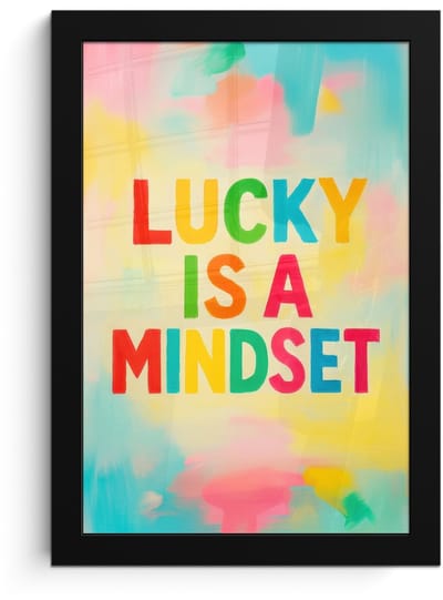 Poster in lijst - Fotolijst 20x30 cm - Posters - Quote - Lucky - Regenboogkleuren - Posterlijst zwart - Decoratie - Wanddecoratie woonkamer - Muurdecoratie slaapkamer