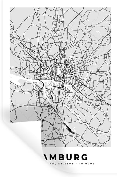 Muurstickers - Sticker Folie - Plattegrond - Duitsland - Hamburg - Kaart - Stadskaart - 20x30 cm - Plakfolie - Muurstickers Kinderkamer - Zelfklevend Behang - Zelfklevend behangpapier - Stickerfolie