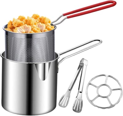 Friteuse Pan - Diepe Kookpan - Knapperige Snacks Maken - Hittebestendig Staal - 30.5 cm Pan - Meerkleurig