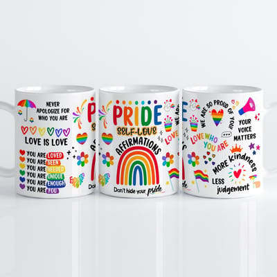 Creasowl® Pride Selflove Mok – Keramische Koffiemok met Positieve Pride Spreukjes – Inspirerend Cadeau voor Zelfliefde en LGBTQ+ Trots – 330ml