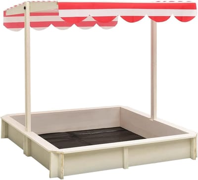 Houten Zandbak - Buiten Speelgoed - Kindervermaak - Verstelbaar dak - 115 x 115 cm - Wit Rood
