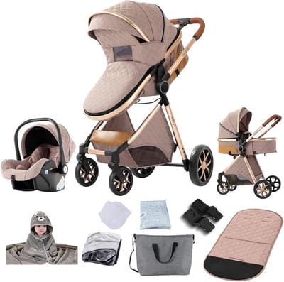 3-in-1 Kinderwagen Set met Omkeerbare Zit, Duw & Lichtgewicht Aluminium Frame