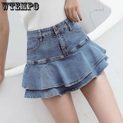 Denimrok Retro Denim Korte Rok Streetwear Dames Korte Rokken Halve Rok Ruche S blauw