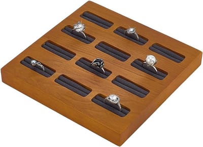 Houten sieradendienblad voor ringen en oorbellen, 12 vakken voor juwelenopslag, ideaal voor winkel en huis, 15 x 15 cm