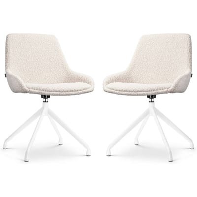 Nolon Nola-Isa Eetkamerstoelen Set van 2 Bouclé Beige - Draaibaar - Stof - Wit Onderstel - Design - Scandinavisch - Comfortabel