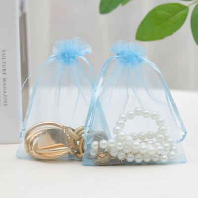 50 organzazakjes met trekkoord, voor het verpakken van sieraden, kruiden, snoepjes, enz., feestdecoraties, 10x15 cm, Blauw.