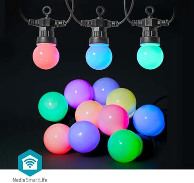 Nedis SmartLife Decoratieve Verlichting - Feestverlichting - Wi-Fi - RGB / Wit - 10 LED's - 9.00 m - Android / IOS - Diameter bulb: 50 mm